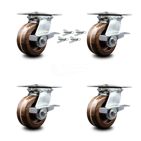 Service Caster 5 Inch High Temp Phenolic Caster Set with Roller Bearing and Brakes/Swivel Locks SCC-35S520-PHRHT-SLB-BSL-4